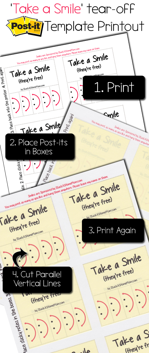 Take a Smile tear-off Post-It Note Template Printout#postit @postitproducts