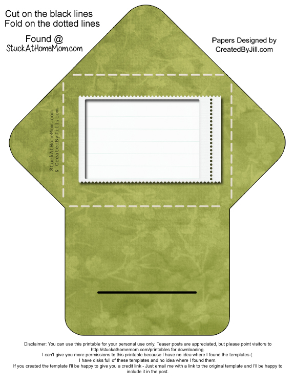 Self Closing Envelope Printable (Digital Scrapbooking) Pattern: Green Floral