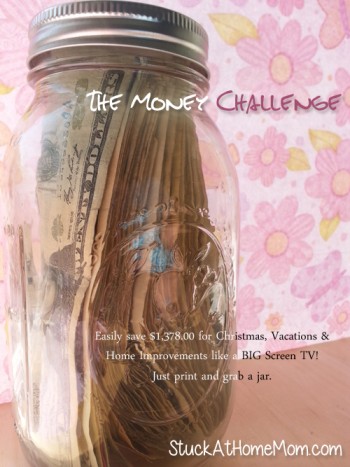 NEW 2015 -52 Week Money Challenge 2015 -  Printable!  Get a jar and each week put in the amount listed. It starts with one buck and goes up by one more each week. By the last week of the year you will have $1,378.00!!! Print and stick the chart right into the big jar, or tape onto it so it wont get lost. Fun and pretty do-able! 