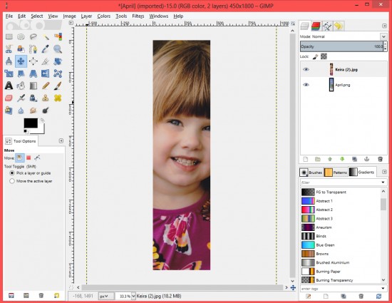 Layer and Size images in GIMP