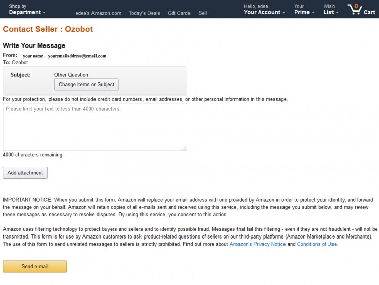 how to email seller on amazon