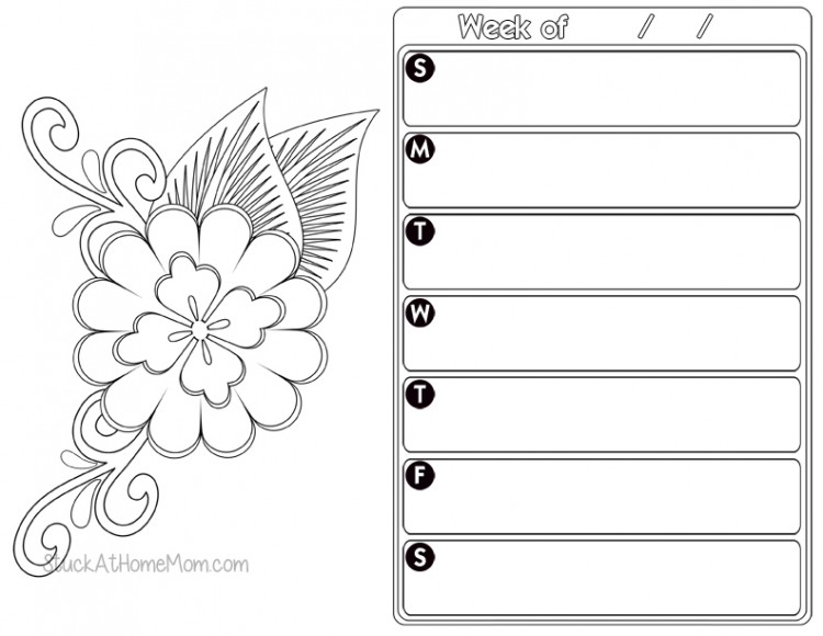 Printable Coloring In Weekly Planner Sheet – Craft Gossip