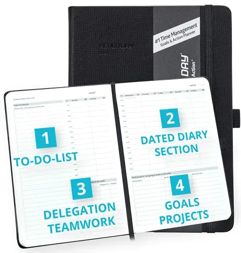 Action Day black weekly planner with hardcover and bookmarks