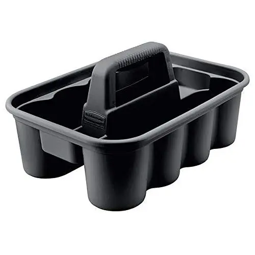 Rubbermaid commercial black plastic cleaning caddy with handle