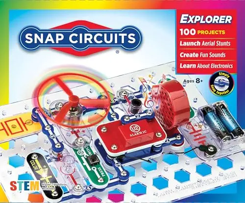 Snap Circuits Jr. electronics kit with colorful pieces and project manual