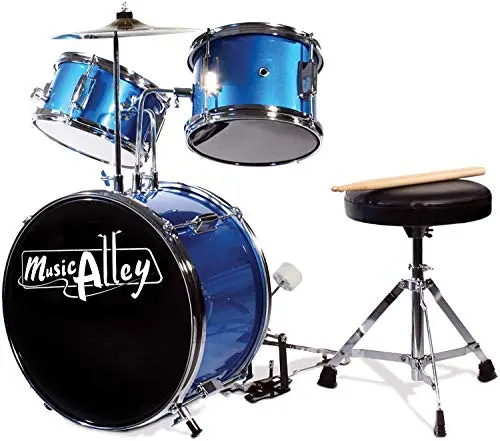 Music Alley 3-piece kids drum set in metallic blue with wood shells