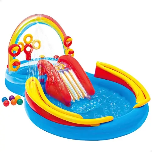 Intex Rainbow inflatable pool with water slide and ring toss games