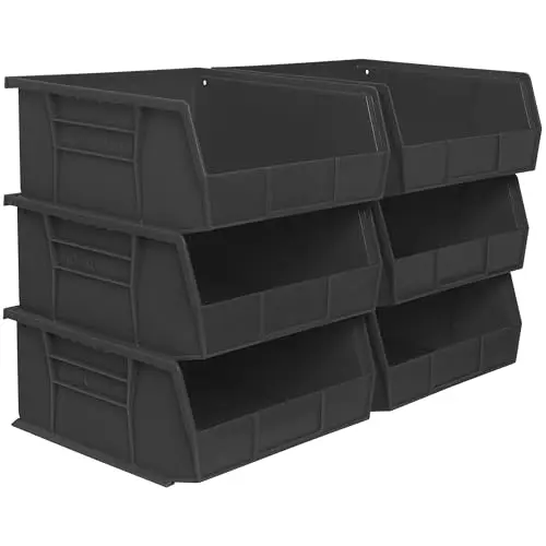 Black Akro-Mils 30235 large storage bins for garage use