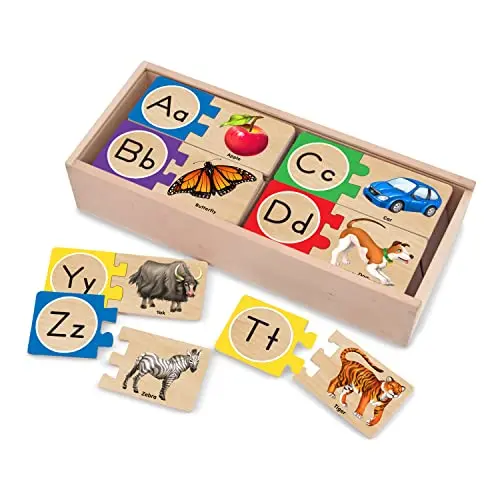 Melissa & Doug self-correcting alphabet wooden puzzles with storage box