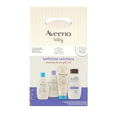 Aveeno Baby bathtime solutions gift set with products for mom and baby