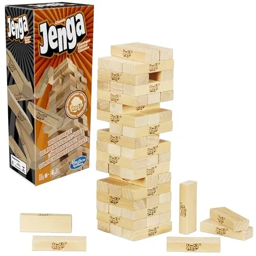 Jenga wooden block stacking game with hardwood blocks
