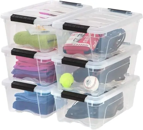 IRIS USA clear plastic storage bins with pull handles