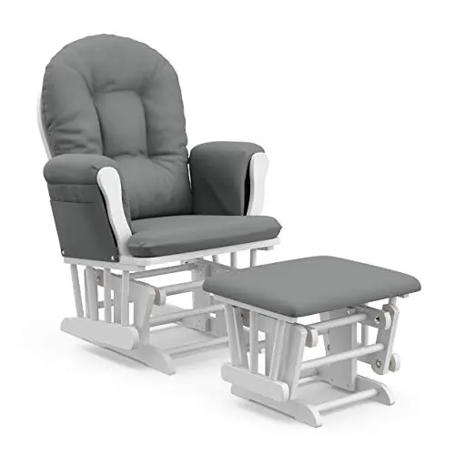 Storkcraft Premium Hoop Glider and Ottoman in white and gray