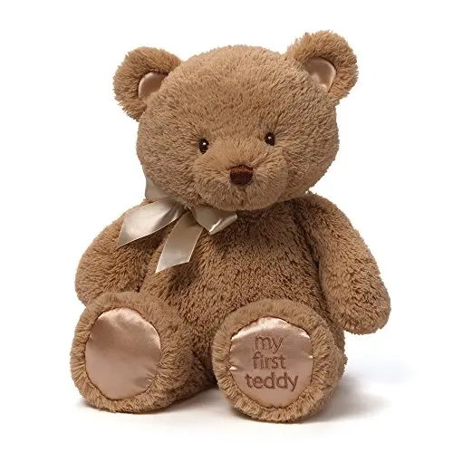 GUND Baby My First Teddy Bear in tan with satin bow and embroidered features