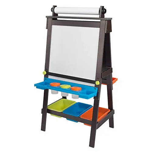 KidKraft wooden easel with storage bins and espresso finish