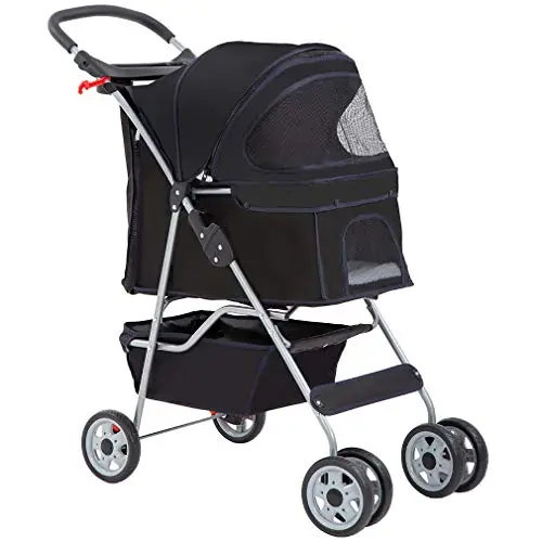 BestPet 4-wheel pet stroller for small and medium dogs