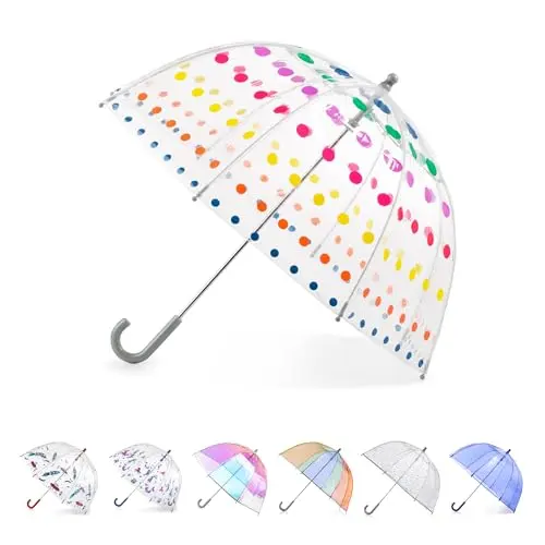 totes clear bubble umbrella with colorful dots and dome canopy