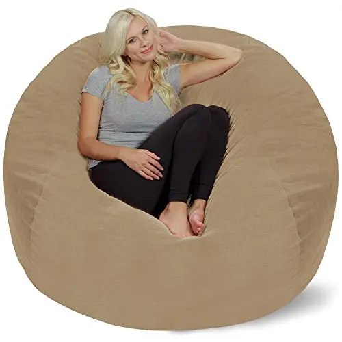 Chill Sack large tan bean bag chair with memory foam filling