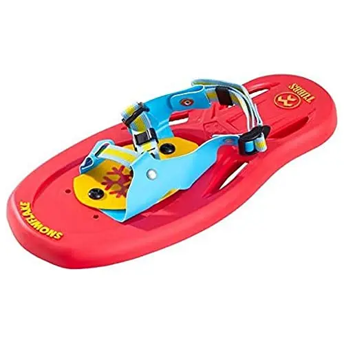Tubbs red, yellow, and blue snowshoes for young children