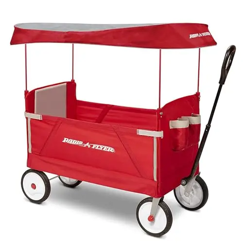 Radio Flyer red foldable wagon with canopy for older kids