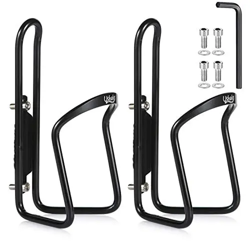 UShake aluminum water bottle cages in black showing mounting hardware