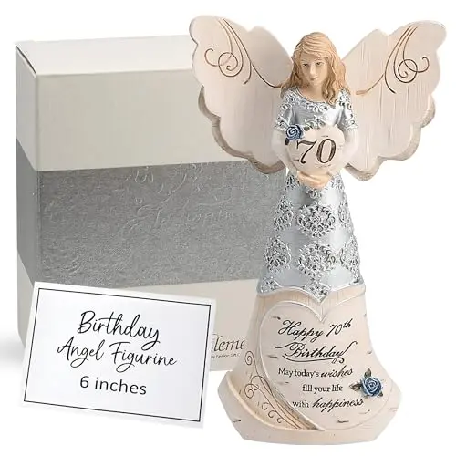 Pavilion hand-painted angel figurine with silver finish for 70th birthday