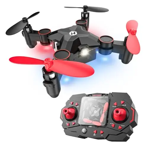 Holy Stone HS190 foldable nano drone with red color and propeller guards