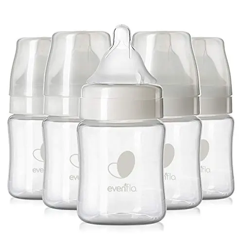 Evenflo wide neck baby bottle with clear and white components