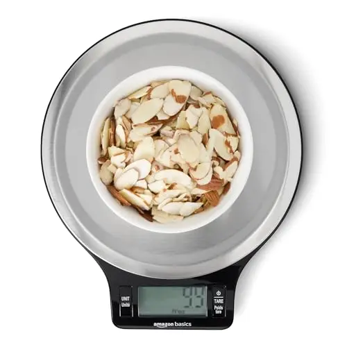 Amazon Basics digital kitchen scale with LCD display and stainless steel platform
