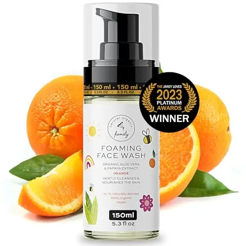 Natural and Organic Family Kids Foaming Face Wash bottle with orange oil