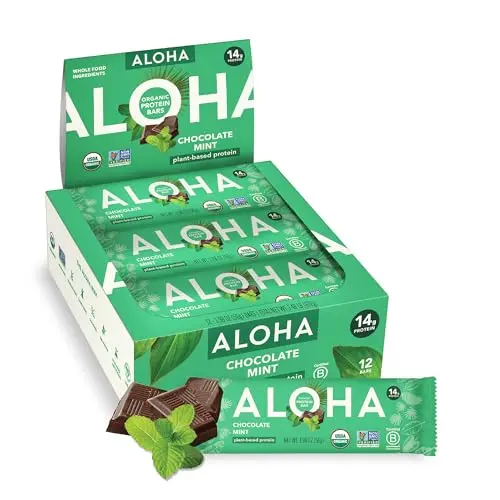 ALOHA Organic Plant Based Protein Bars in chocolate mint flavor