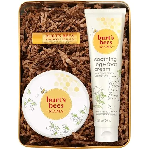 Burt's Bees pregnancy skincare gift set with belly butter, foot cream, and lip balm