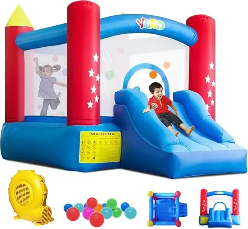Yard inflatable bounce house with slide and safety netting