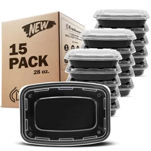 Freshware single-compartment meal prep containers in a 15-pack set
