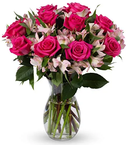 BENCHMARK BOUQUETS fresh pink roses and alstroemeria bouquet