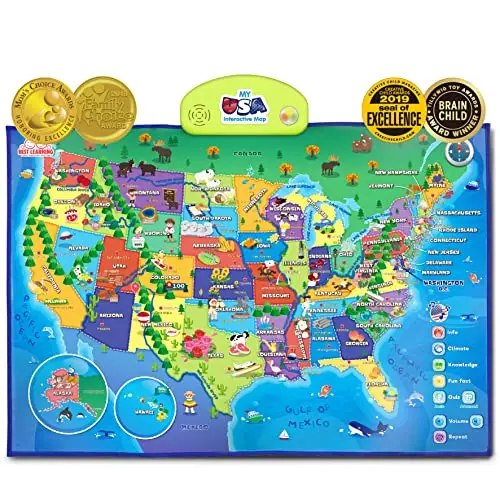 BEST LEARNING interactive USA map with touch-activated features