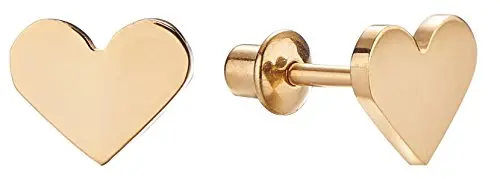 Gold plated heart stud earrings with screw-back safety for kids