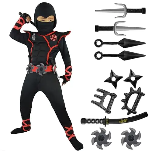Black ninja costume for kids with full accessory set