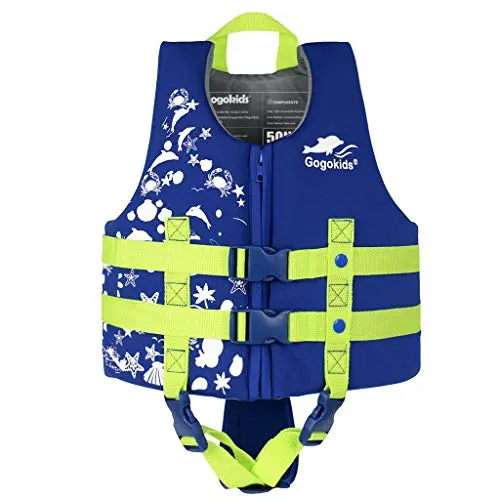 Gogokids toddler swim vest with colorful designs and adjustable straps