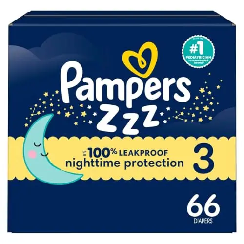 Pampers Swaddlers Overnight diapers package showing nighttime design