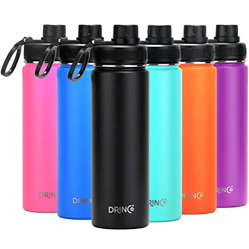 Drinco stainless steel water bottle with spout lid in black