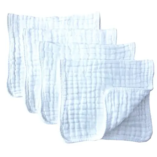 Synrroe white muslin burp cloths showing absorbent layers