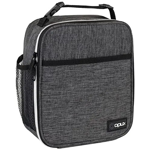 opux charcoal grey insulated lunch bag with multiple pockets