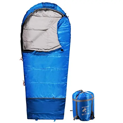 REDCAMP mummy style kids sleeping bag in blue with compression sack