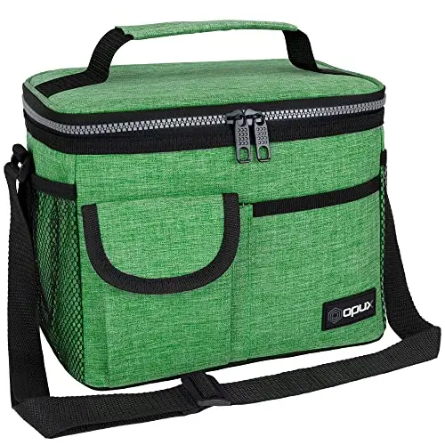 OPUX insulated lunch bag in heather green with mesh pockets