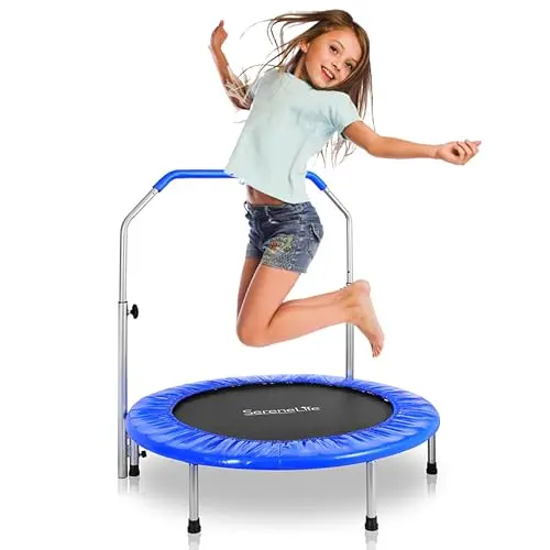 SereneLife deep blue foldable trampoline with handle bar