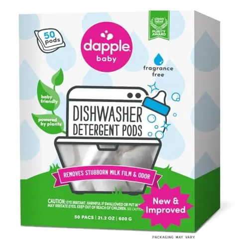 Dapple Baby Dishwasher Pacs packaging showing plant-powered formula for baby bottles