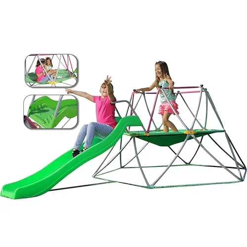 PLATPORTS green climbing dome with attached slide for outdoor play