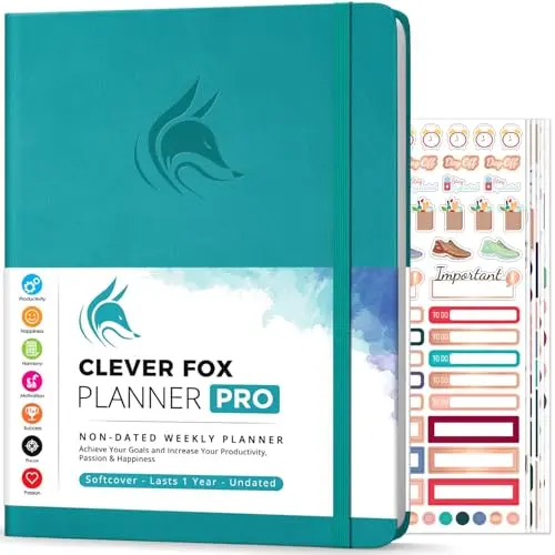 Clever Fox Planner PRO undated life organizer in turquoise