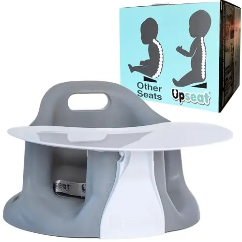Upseat ergonomic baby floor and booster seat with tray